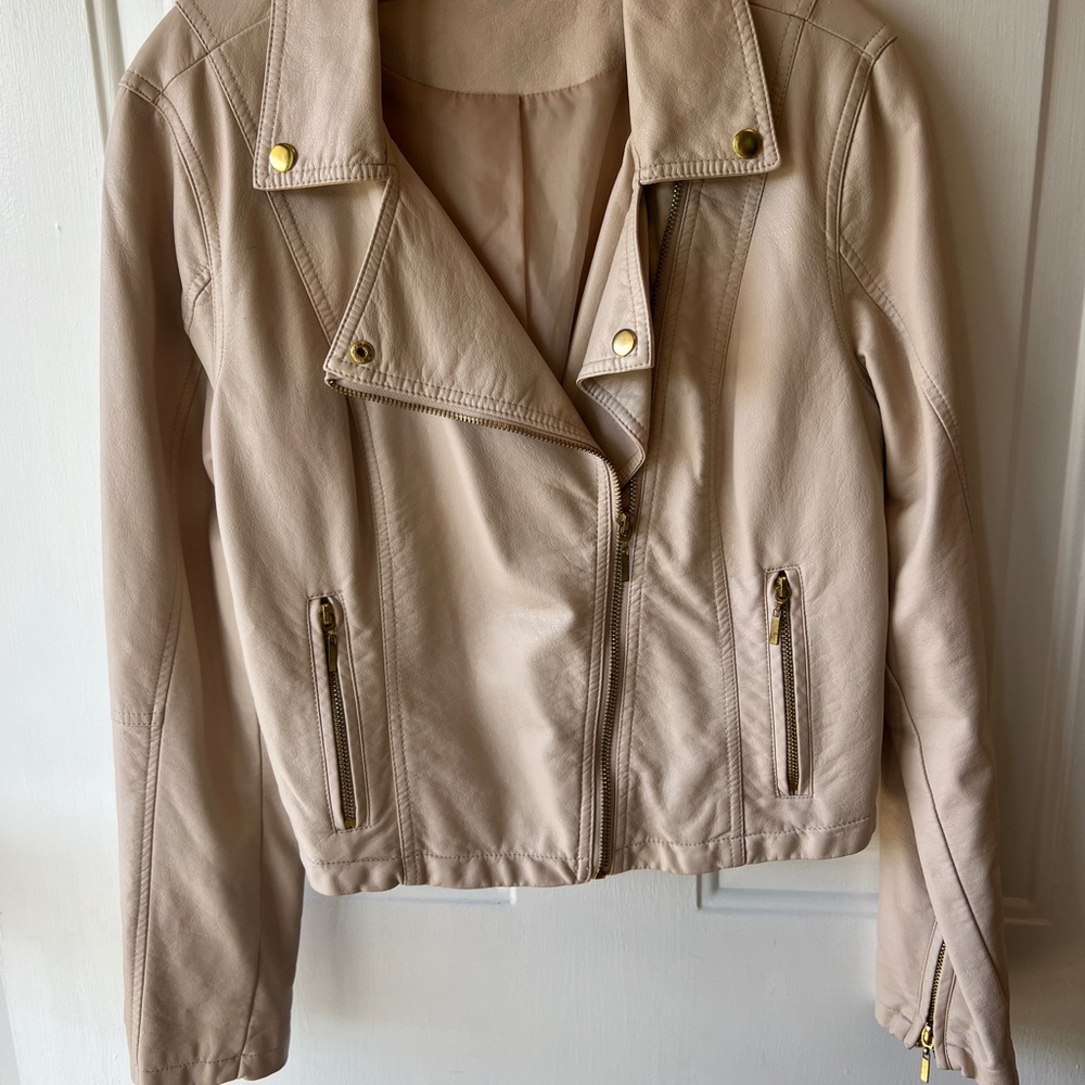 Jennifer Lopez faux leather Women's Pale Pink Jacket